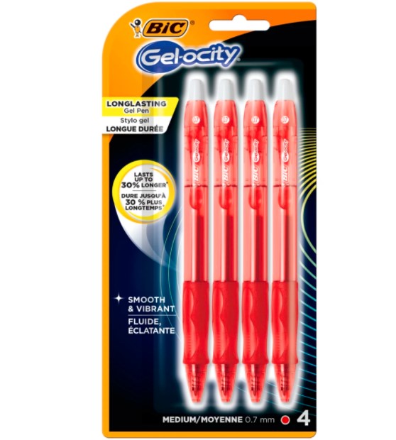 BIC Gelocity Original Gel Pen - 0.7MM (Red, 4 Pack)